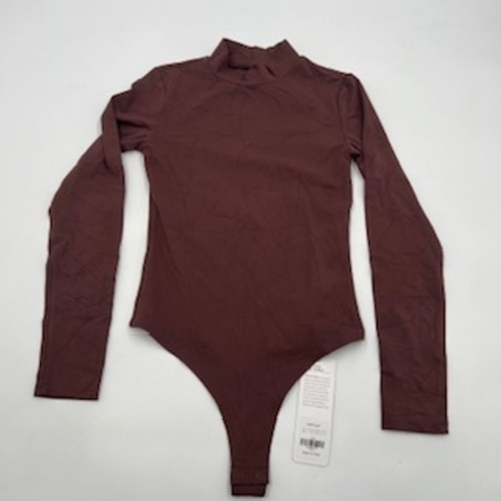 CRZ YOGA‎ Women Long Sleeve Mock Neck Thong Bodysuit Taupe Brown Size XS 0/2 NWT